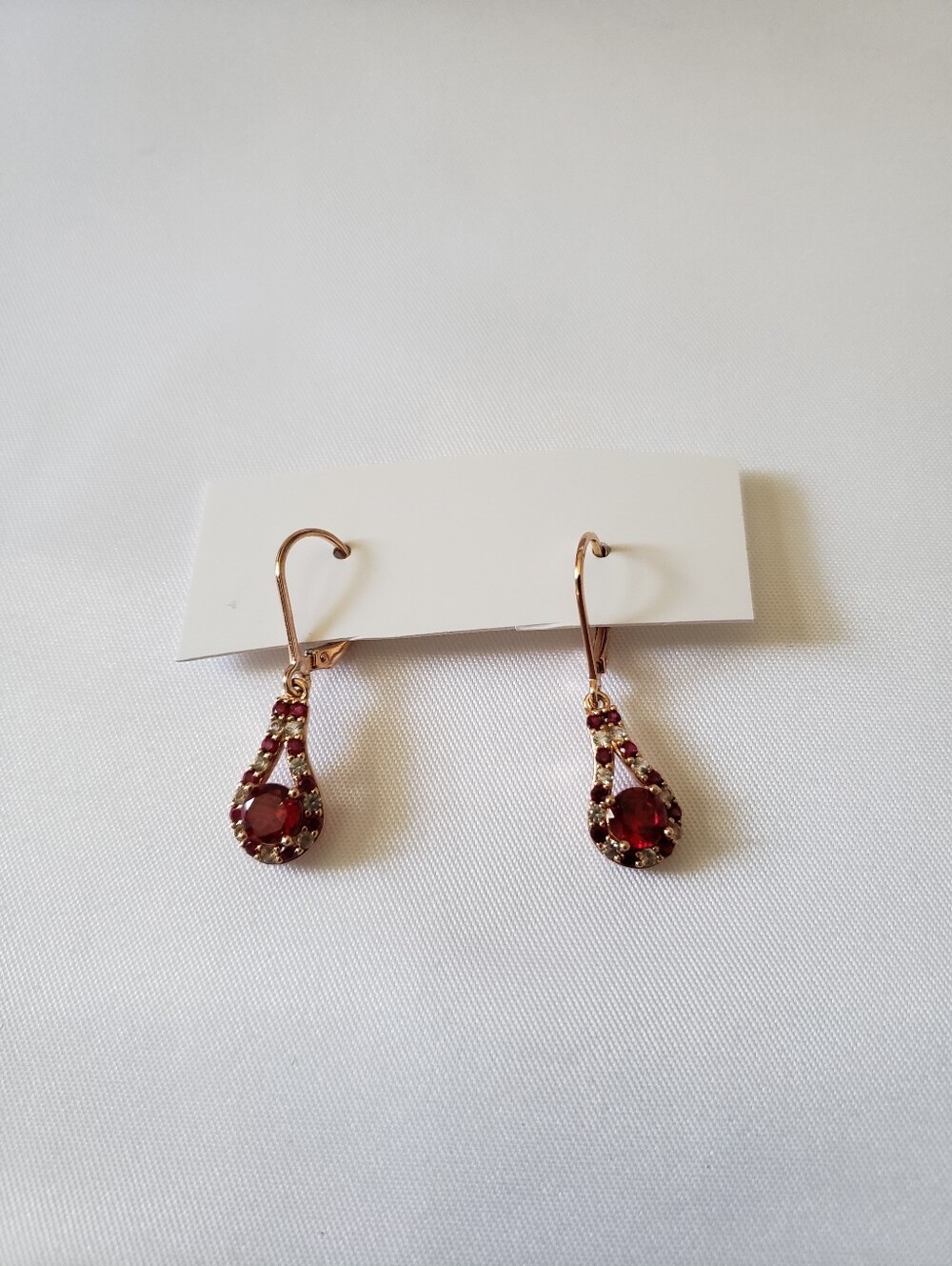 Ruby & White Sapphire Sterling Silver w/Rose Gold-plated Earrings